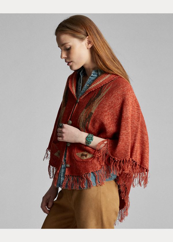 Ralph Lauren Fringe Linen-Blend Poncho Oranžové Viacfarebný | uy07trx8