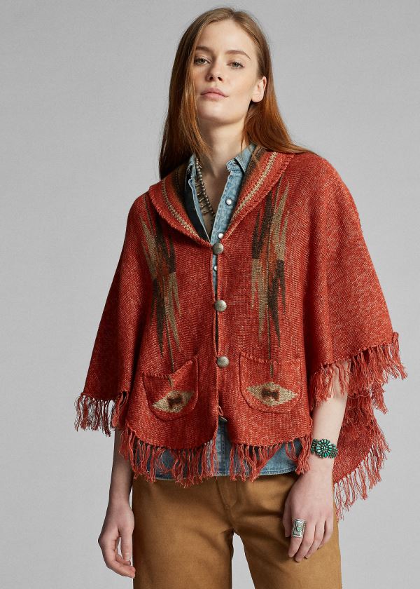 Ralph Lauren Fringe Linen-Blend Poncho Oranžové Viacfarebný | uy07trx8