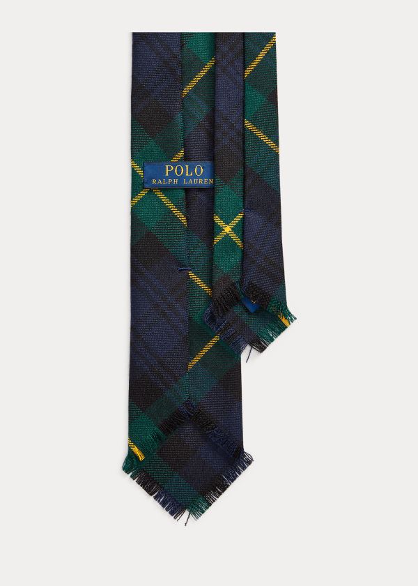 Ralph Lauren Fringed Tartan Wool Narrow Tie Tmavě Blankyt Zlaté Zelene | vE2HwdR1