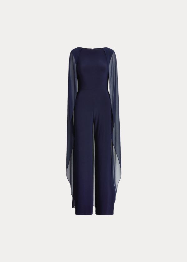 Ralph Lauren Georgette-Cape Jumpsuit Tmavě Blankyt | kHn33xLo