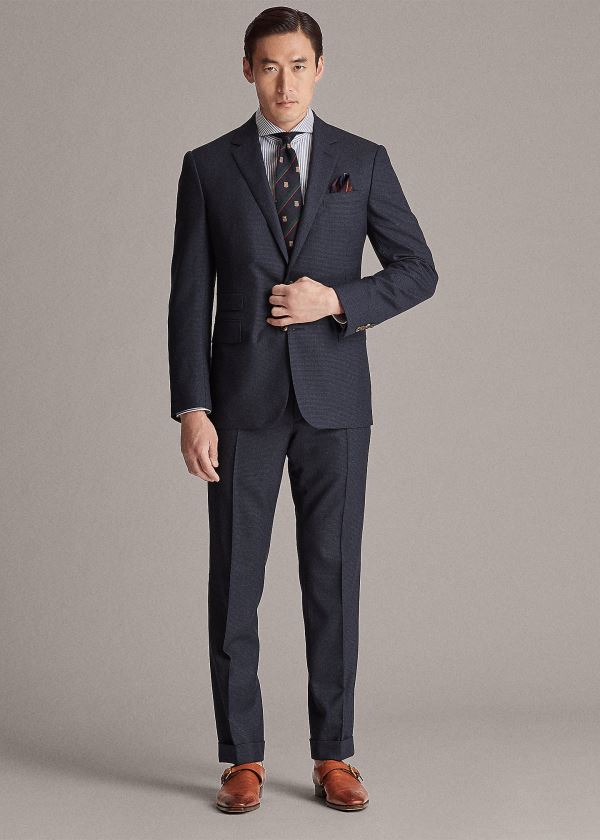 Ralph Lauren Gregory Houndstooth Wool Suit Tmavě Blankyt Černé | ZN3Vg8Dh