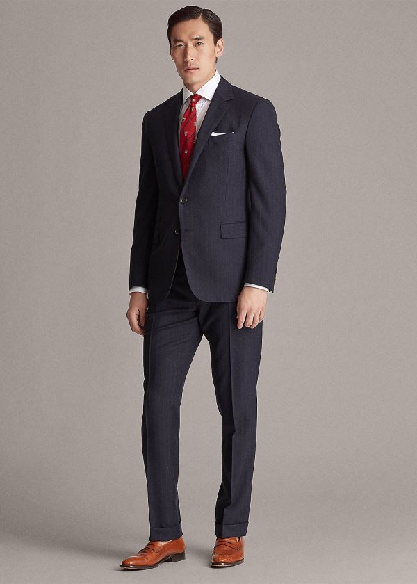 Ralph Lauren Gregory Pinstripe Wool Suit Tmavě Blankyt Krém | CupDu7SH