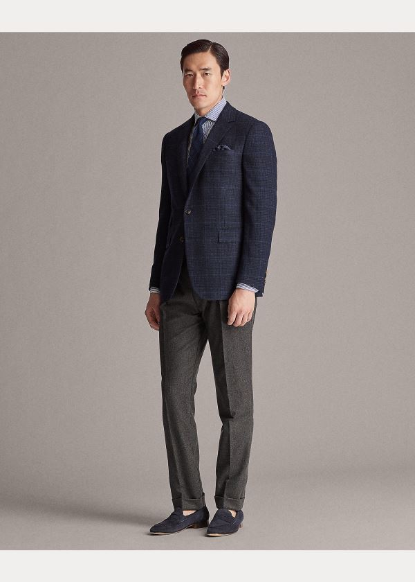 Ralph Lauren Gregory Plaid Wool Suit Jacket Tmavě Blankyt Blankyt | zW3l3MiQ