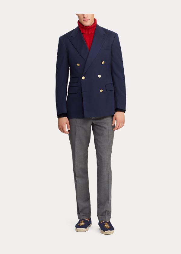 Ralph Lauren Gregory Wool Peak-Lapel Blazer Tmavě Blankyt | g48oR4tr