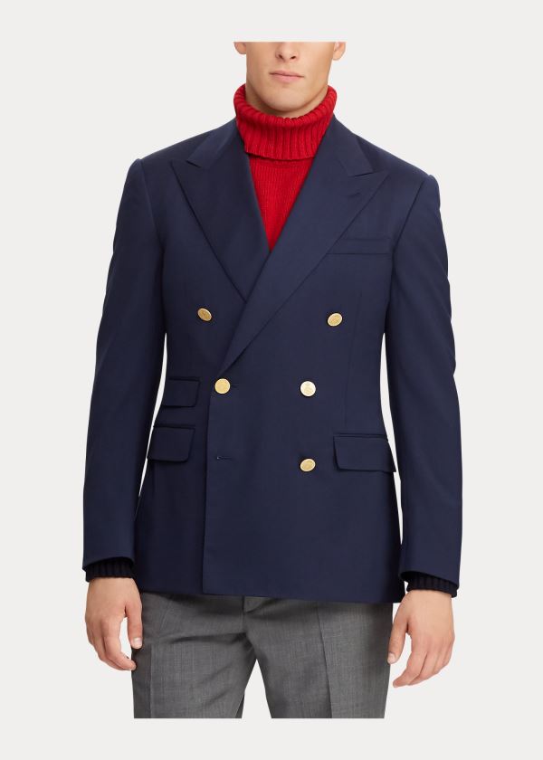 Ralph Lauren Gregory Wool Peak-Lapel Blazer Tmavě Blankyt | g48oR4tr