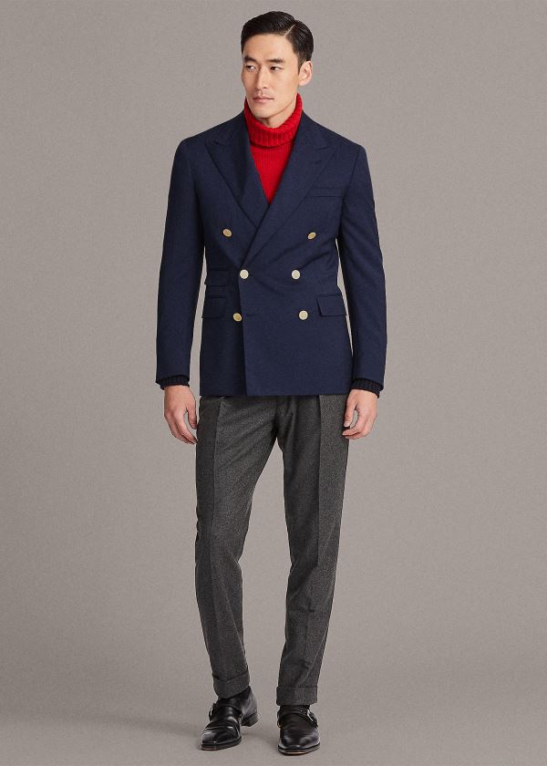 Ralph Lauren Gregory Wool Peak-Lapel Blazer Tmavě Blankyt | g48oR4tr