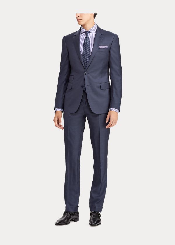 Ralph Lauren Gregory Wool Sharkskin Suit Tmavě Blankyt | YEdmcpcZ