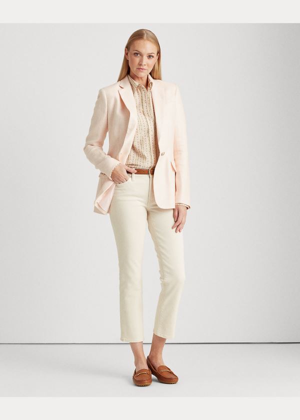 Ralph Lauren Herringbone Linen Blazer Světle Růžové | 899pL4zJ