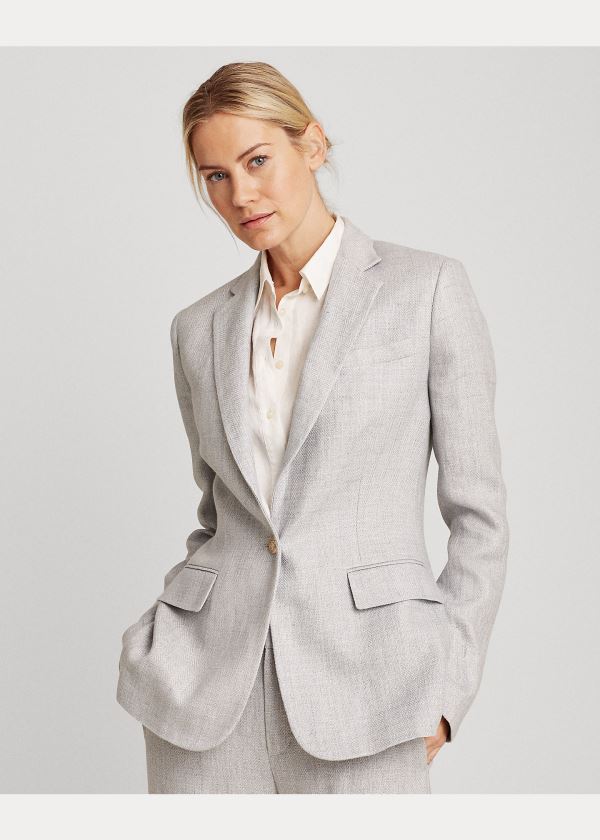 Ralph Lauren Herringbone Linen Blazer Světle Blankyt | Hw62Etr1