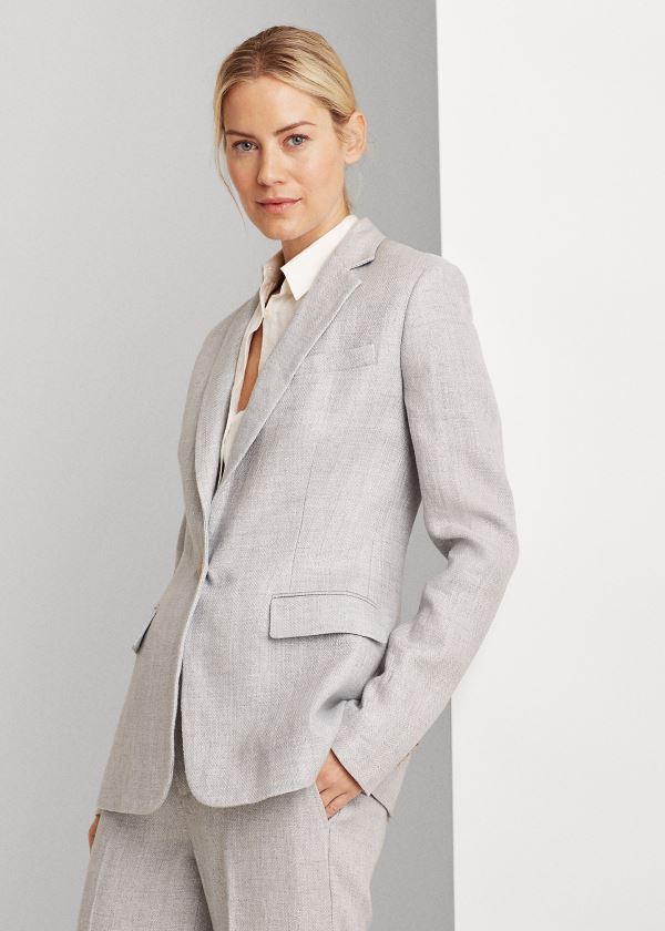 Ralph Lauren Herringbone Linen Blazer Světle Blankyt | Hw62Etr1