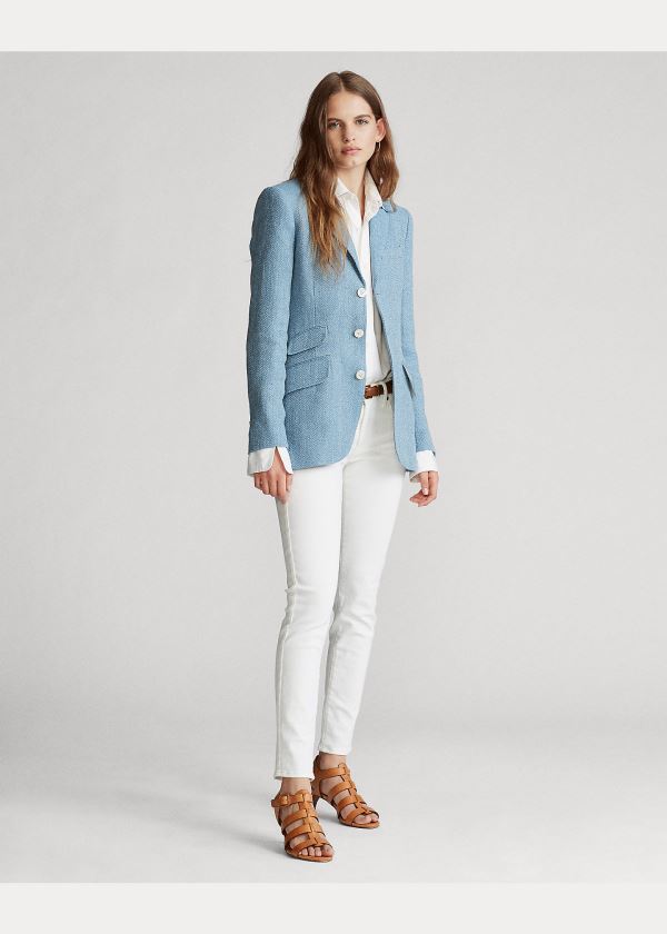 Ralph Lauren Herringbone Linen-Blend Blazer Světle Blankyt | D2DqjZsJ