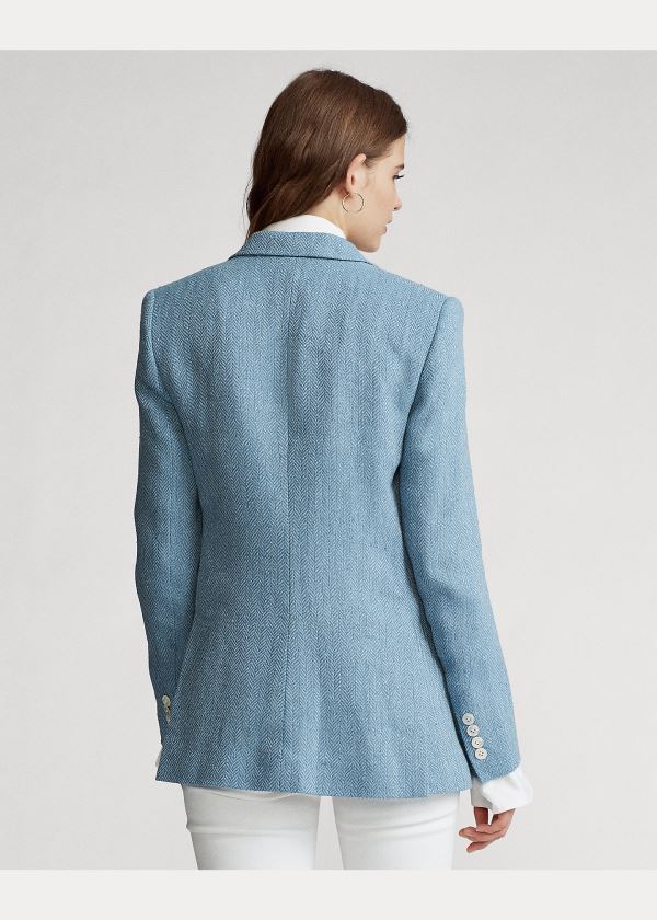 Ralph Lauren Herringbone Linen-Blend Blazer Světle Blankyt | D2DqjZsJ