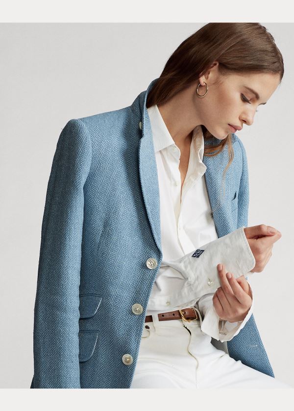 Ralph Lauren Herringbone Linen-Blend Blazer Světle Blankyt | D2DqjZsJ