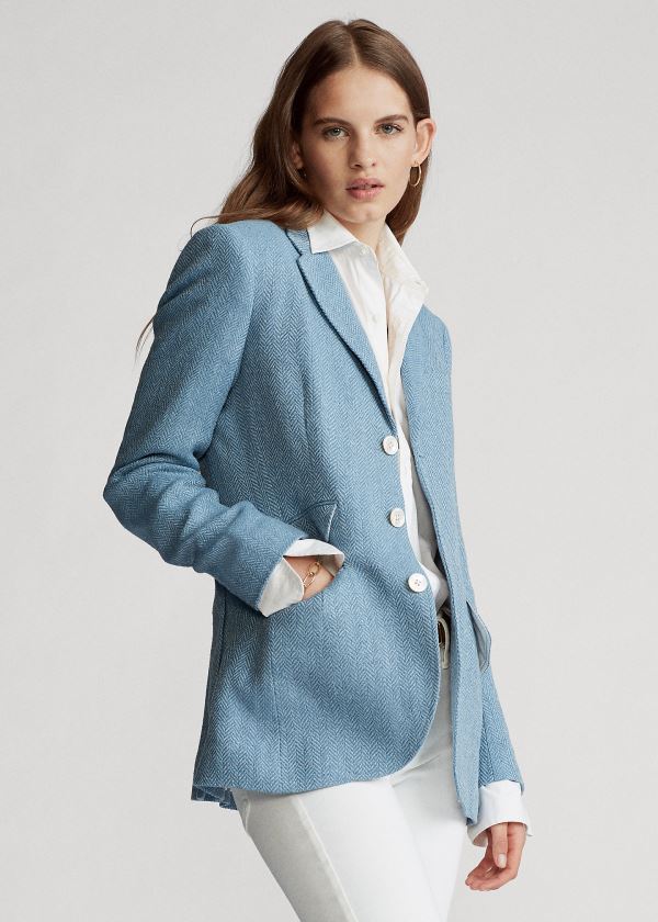 Ralph Lauren Herringbone Linen-Blend Blazer Světle Blankyt | D2DqjZsJ