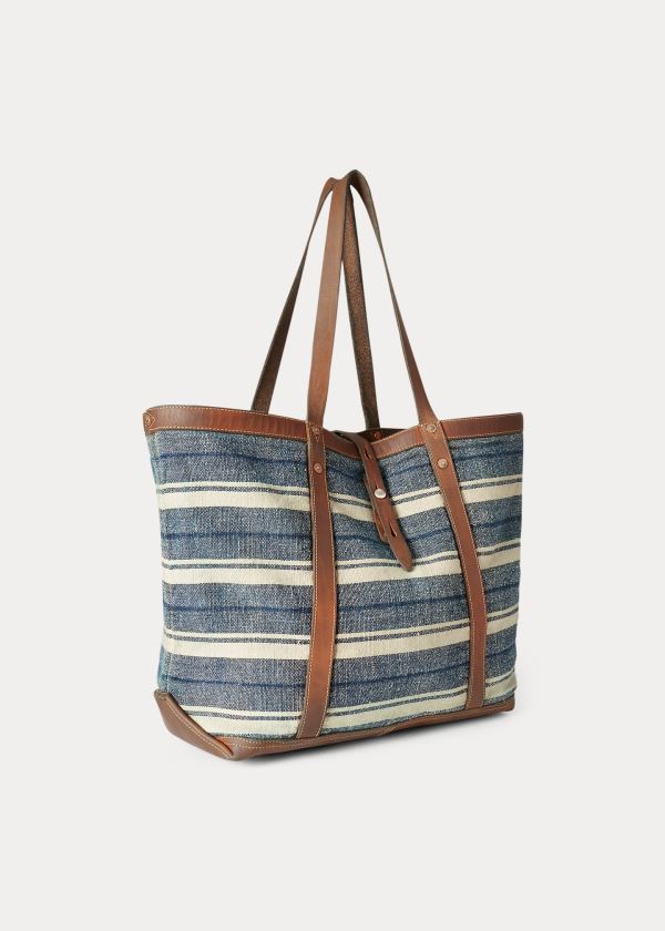 Ralph Lauren Indigo Striped Platene Tote Indigo Hnědé | DuV7xWSK