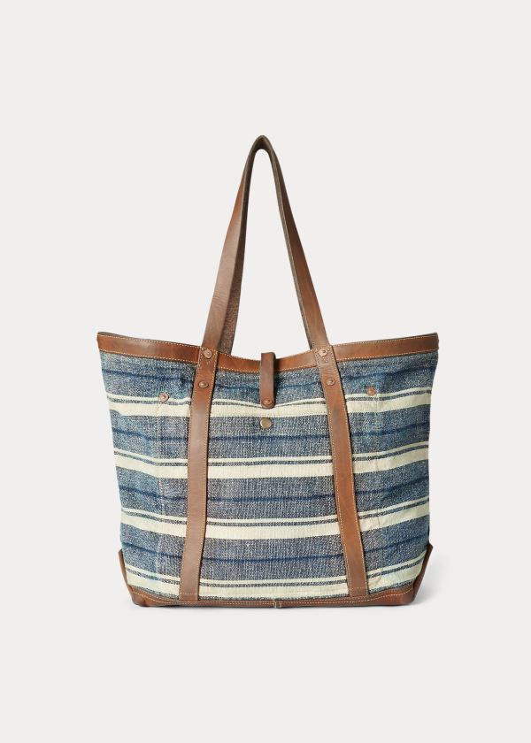 Ralph Lauren Indigo Striped Platene Tote Indigo Hnědé | DuV7xWSK