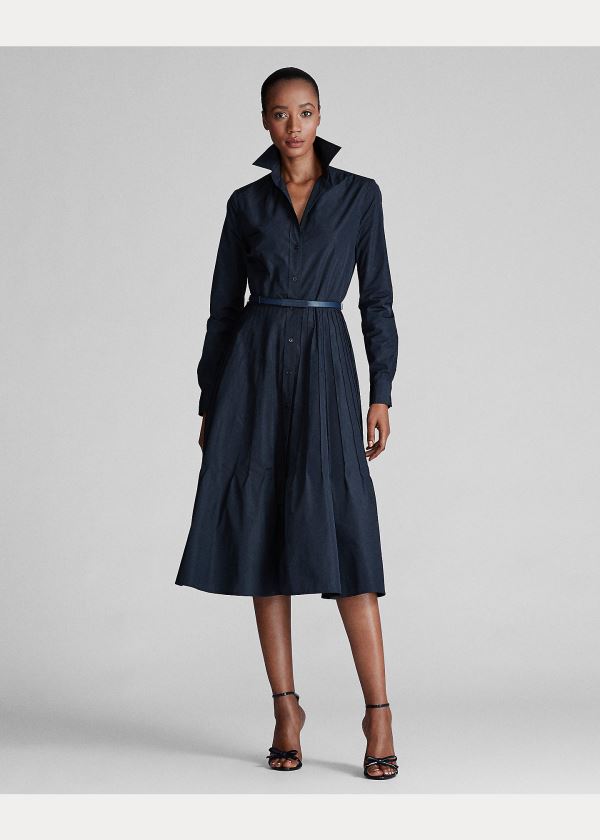 Ralph Lauren Karly Taffeta Shirtdress Světle Tmavě Blankyt | hGOZ3pS2