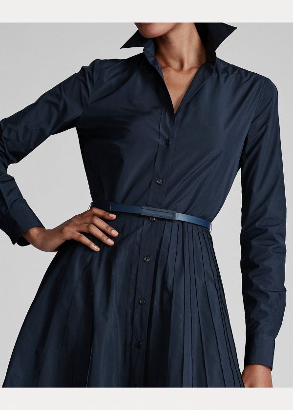 Ralph Lauren Karly Taffeta Shirtdress Světle Tmavě Blankyt | hGOZ3pS2