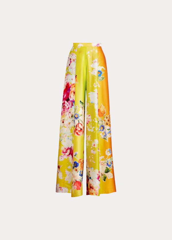 Ralph Lauren Kyrah Floral Silk Palazzo Pant Růžové Žluté Zelene | QzBGg6sp