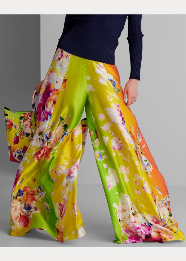 Ralph Lauren Kyrah Floral Silk Palazzo Pant Růžové Žluté Zelene | QzBGg6sp