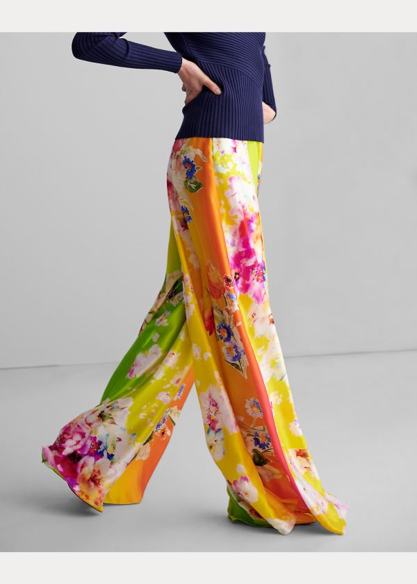 Ralph Lauren Kyrah Floral Silk Palazzo Pant Růžové Žluté Zelene | QzBGg6sp