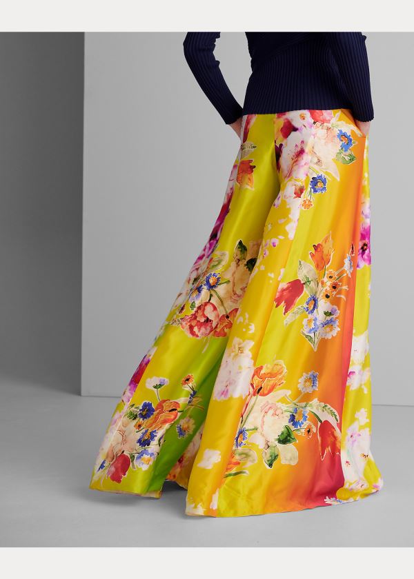 Ralph Lauren Kyrah Floral Silk Palazzo Pant Růžové Žluté Zelene | QzBGg6sp