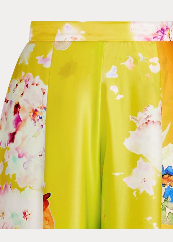 Ralph Lauren Kyrah Floral Silk Palazzo Pant Růžové Žluté Zelene | QzBGg6sp