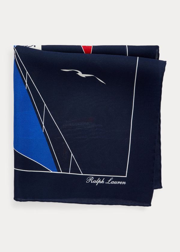 Ralph Lauren Lighthouse Silk Pocket Square Tmavě Blankyt | 3nfX4RQR