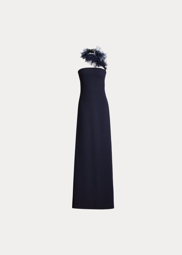 Ralph Lauren Lowell Tulle-Cady Gown Tmavě Tmavě Blankyt | HdCXEL1X