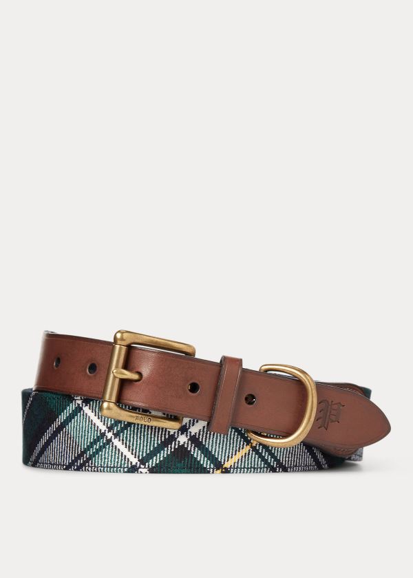 Ralph Lauren Læder-Trimmed Tartan Belt Bílé Zelene Tmavě Blankyt Žluté | RYOpBTYD