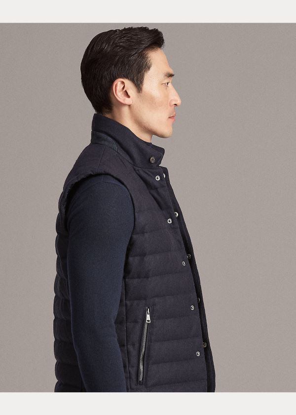 Ralph Lauren Merino-Blend-Flannel Down Vest Tmavě Blankyt | 7IcEcvhO