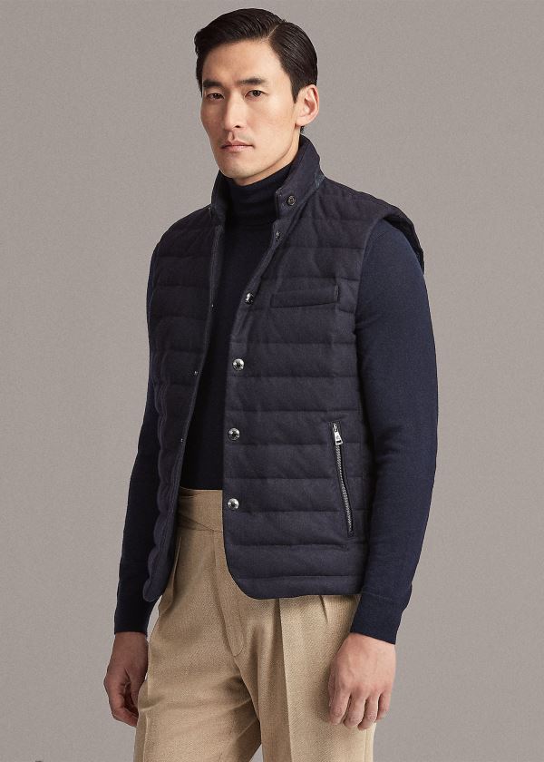 Ralph Lauren Merino-Blend-Flannel Down Vest Tmavě Blankyt | 7IcEcvhO