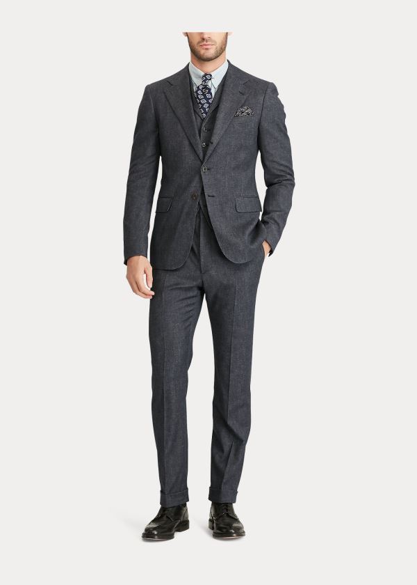 Ralph Lauren Merino-Blend Suit Jacket Tmavě Blankyt Bílé | Iu9U3ndK