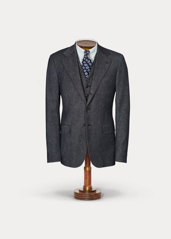 Ralph Lauren Merino-Blend Suit Jacket Tmavě Blankyt Bílé | Iu9U3ndK