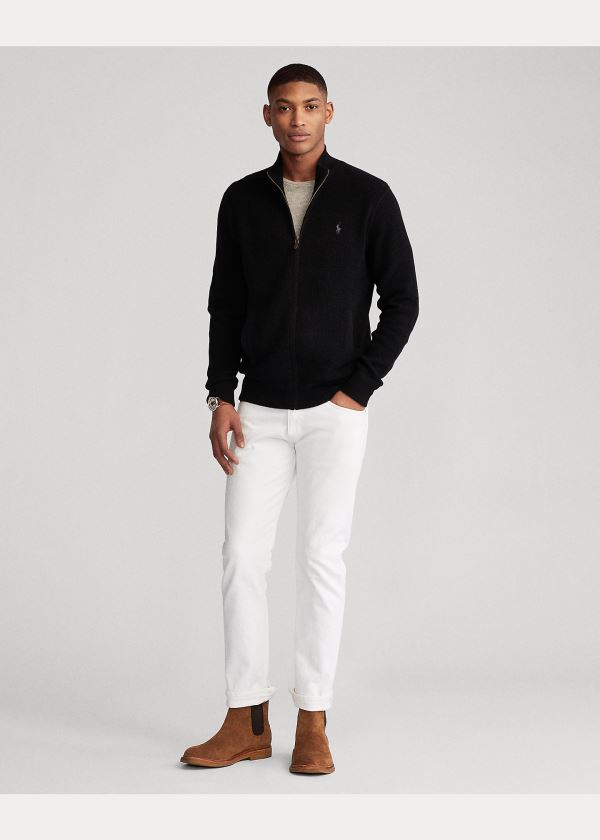 Ralph Lauren Merino Wool Full-Zip Svetrové Černé | 9yFozqvX