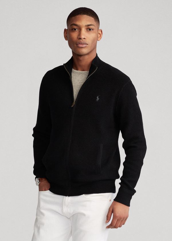 Ralph Lauren Merino Wool Full-Zip Svetrové Černé | 9yFozqvX