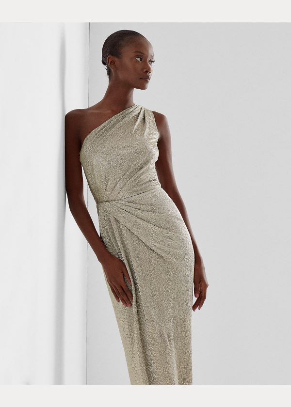 Ralph Lauren Metallic One-Shoulder Gown Světle Béžový | uIiPDgDX