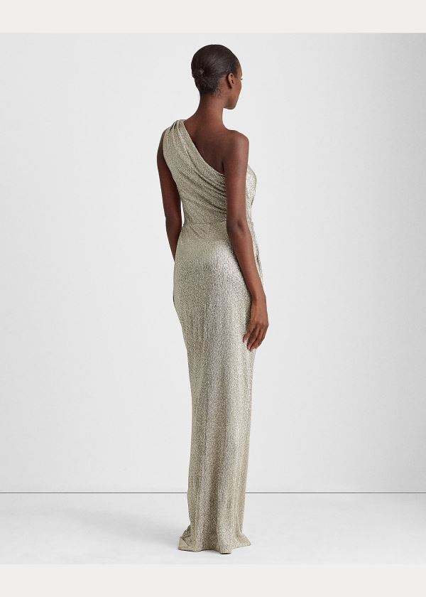 Ralph Lauren Metallic One-Shoulder Gown Světle Béžový | uIiPDgDX