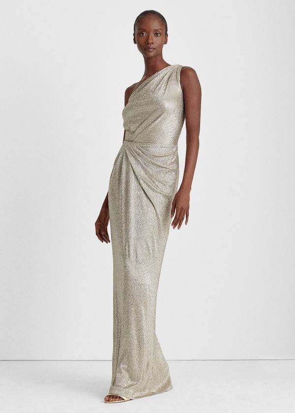 Ralph Lauren Metallic One-Shoulder Gown Světle Béžový | uIiPDgDX