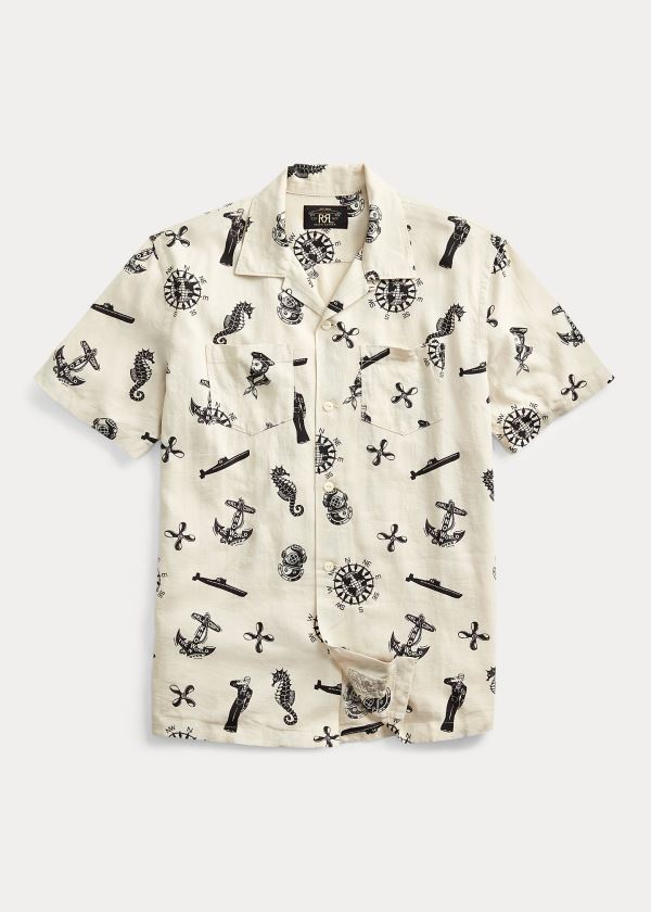 Ralph Lauren Nautical-Print Camp Shirt Krém Černé | d3MHgovb