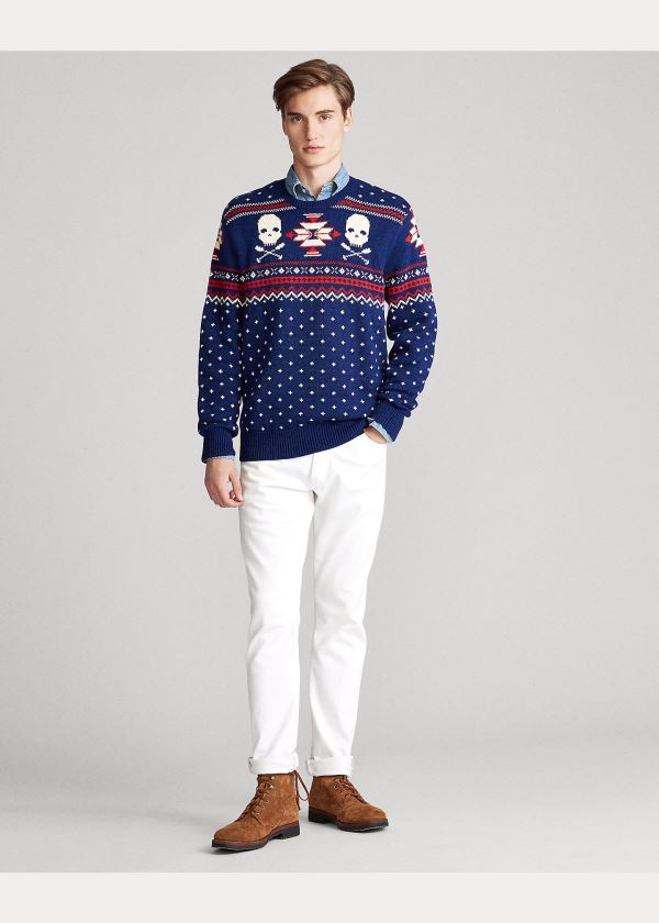 Ralph Lauren Nordic Scull-and-Bones Svetrové Královská Modrá Blankyt Krém | QcwiGH5r