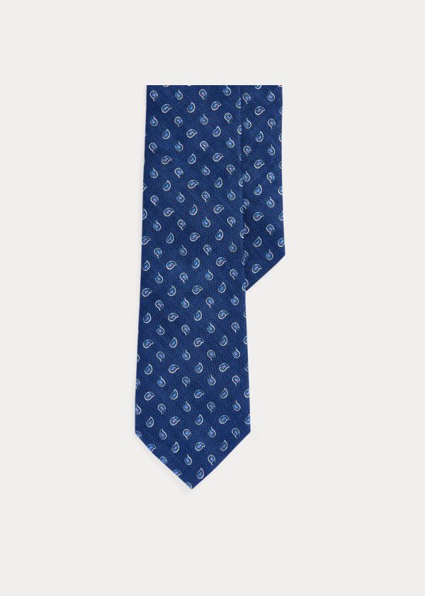 Ralph Lauren Pine-Print Linen Narrow Tie Tmavě Blankyt | ksLy2aio