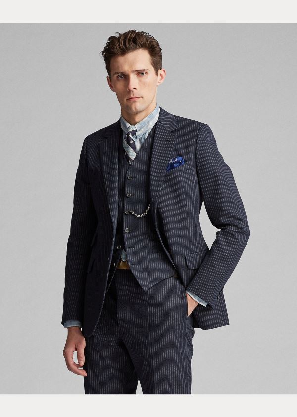 Ralph Lauren Pinstripe Herringbone Vest Indigo | y9qZ2lY7