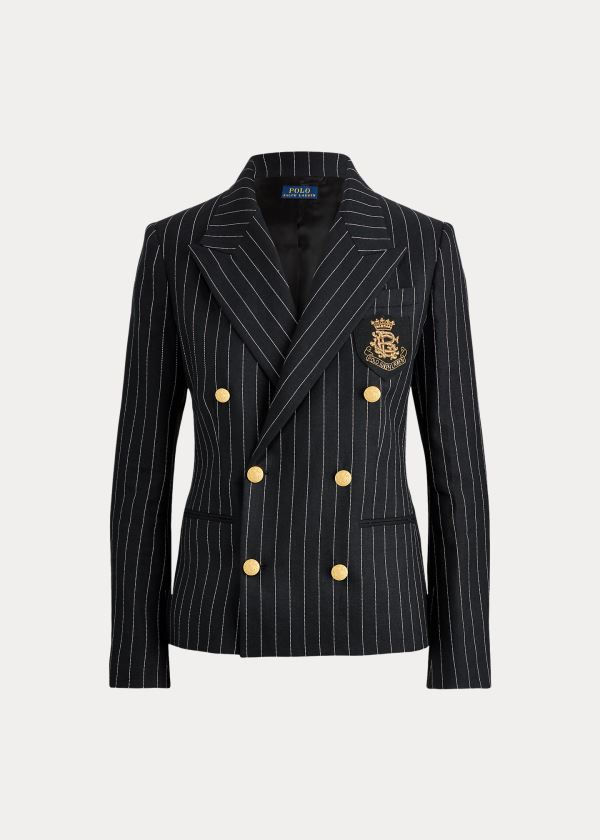 Ralph Lauren Pinstripe Linen-Blend Blazer Černé Krém | 2VDWu66t