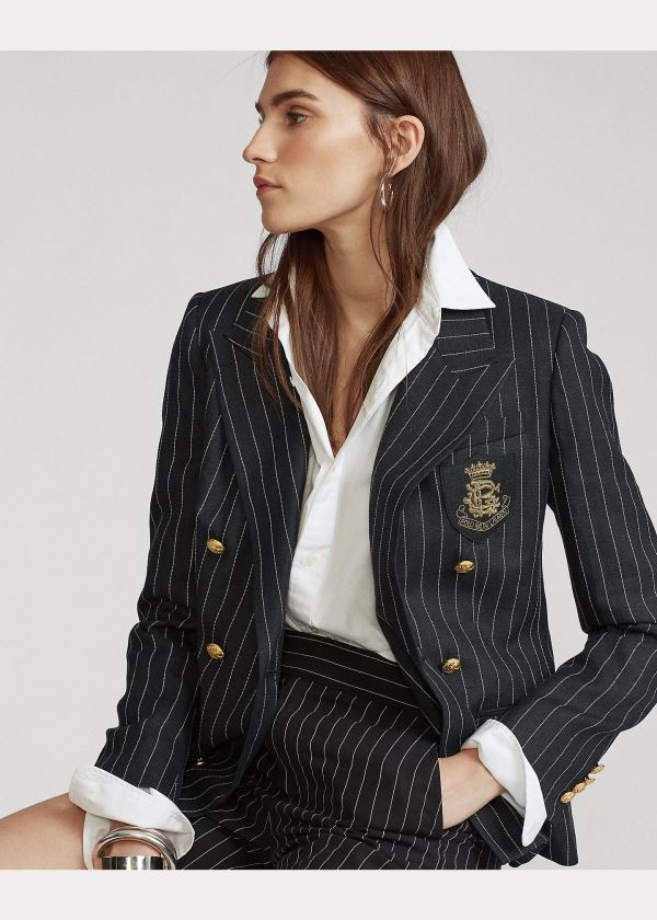 Ralph Lauren Pinstripe Linen-Blend Blazer Černé Krém | 2VDWu66t