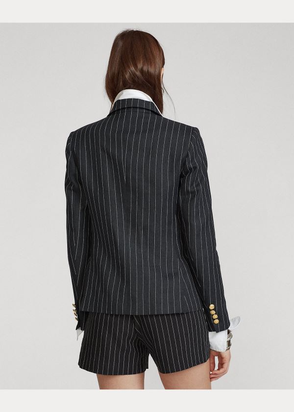 Ralph Lauren Pinstripe Linen-Blend Blazer Černé Krém | 2VDWu66t