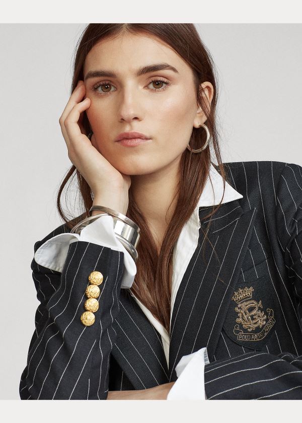 Ralph Lauren Pinstripe Linen-Blend Blazer Černé Krém | 2VDWu66t