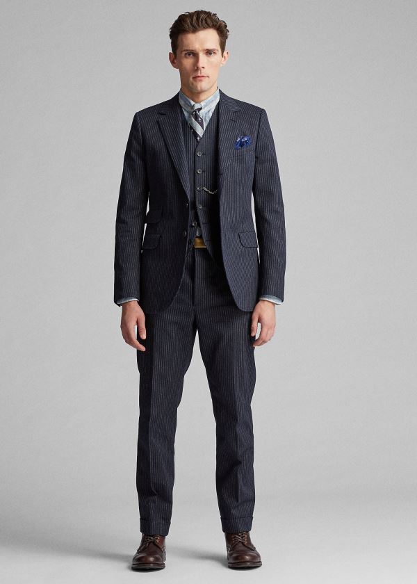 Ralph Lauren Pinstripe Suit Jacket Indigo | 5OORFEAS