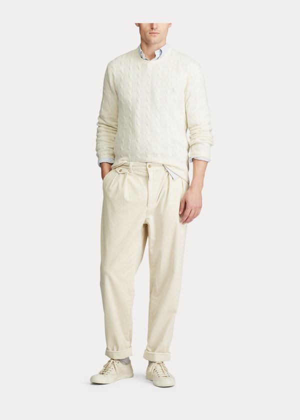 Ralph Lauren Pleated Baggy Corduroy Pant Krém | dvSedkrF