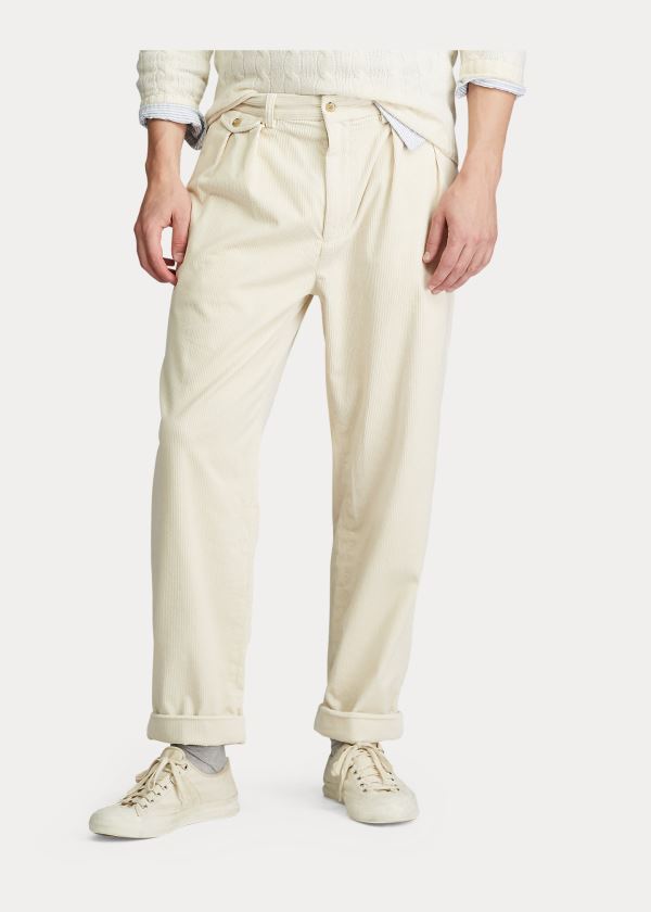 Ralph Lauren Pleated Baggy Corduroy Pant Krém | dvSedkrF